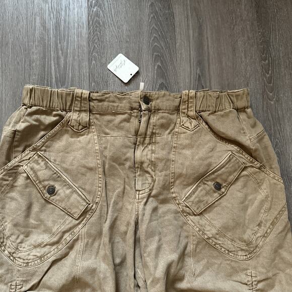 Free People Kauai Washed Pocket Trousers Pants Ruched Utility Iced CoffeeXL NEW - Picture 3 of 12